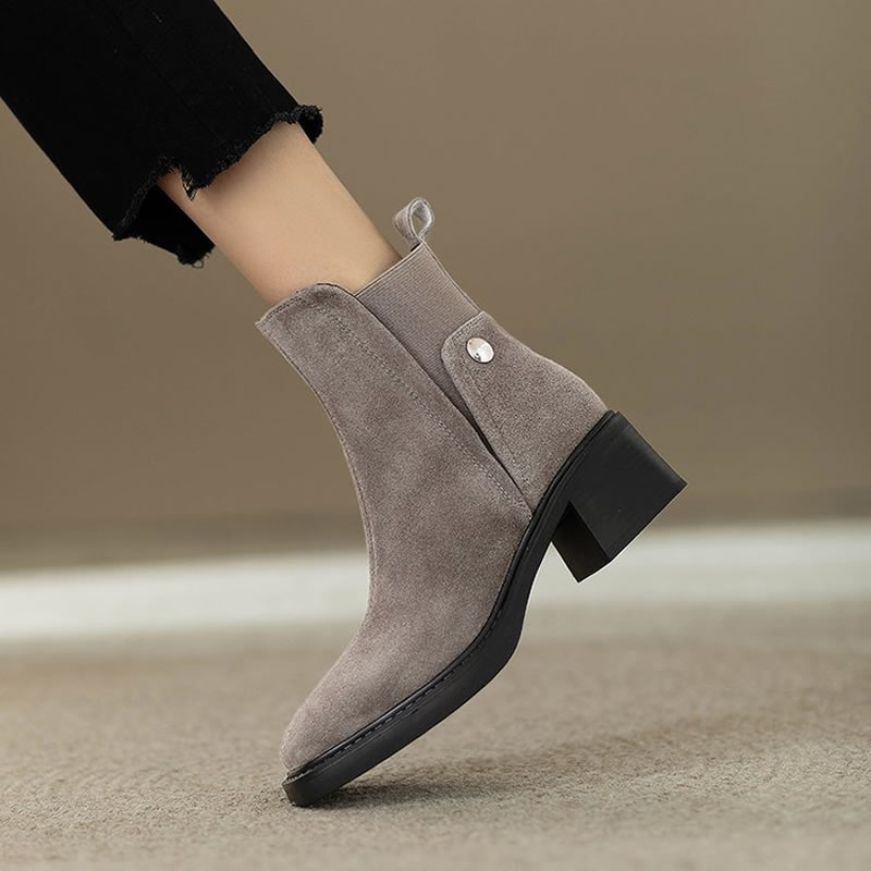 Chelsea Boots Suede - Camurça feminina botas de tornozelo grosso